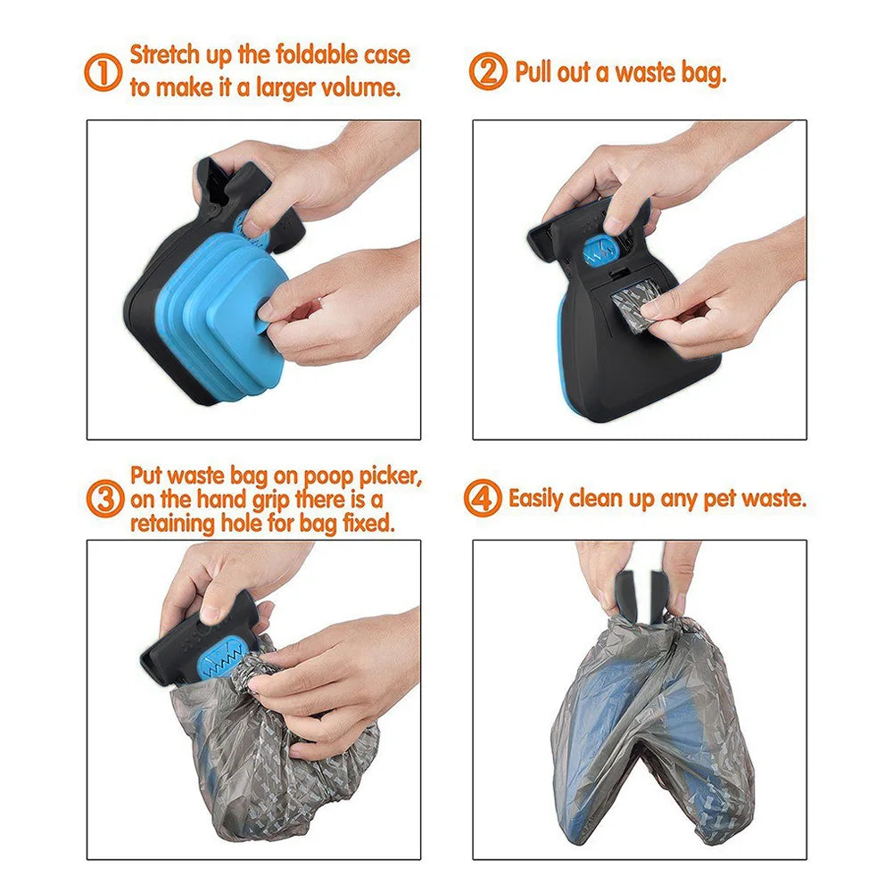 Cuchara para excrementos plegable de viaje para perros y mascotas, con 1 rollo de bolsas descompuibles