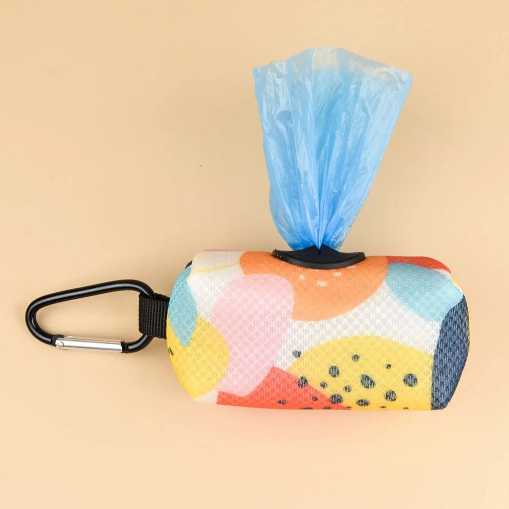 Dispensador de soporte para bolsa de excrementos de mascotas, diseño bonito con estampado abstracto, sin bolsa y correas para excrementos