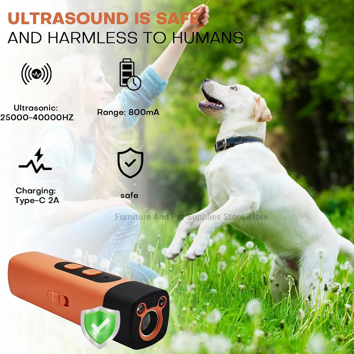 Nuevo Repelente de perros para mascotas, dispositivo ultrasónico de entrenamiento para perros, dispositivo disuasorio recargable antiladridos con linterna LED